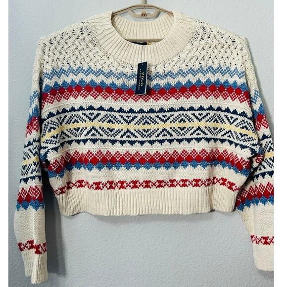 NEW Polo Ralph Lauren Nordic Fair Isle Cotton-Linen Sweater Crop Slouchy Sz XXL - Picture 4 of 12